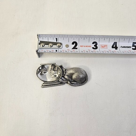 JJ Silver Tone Pewter Cat Fishbowl Brooch Marked Pin - Picture 7 of 7